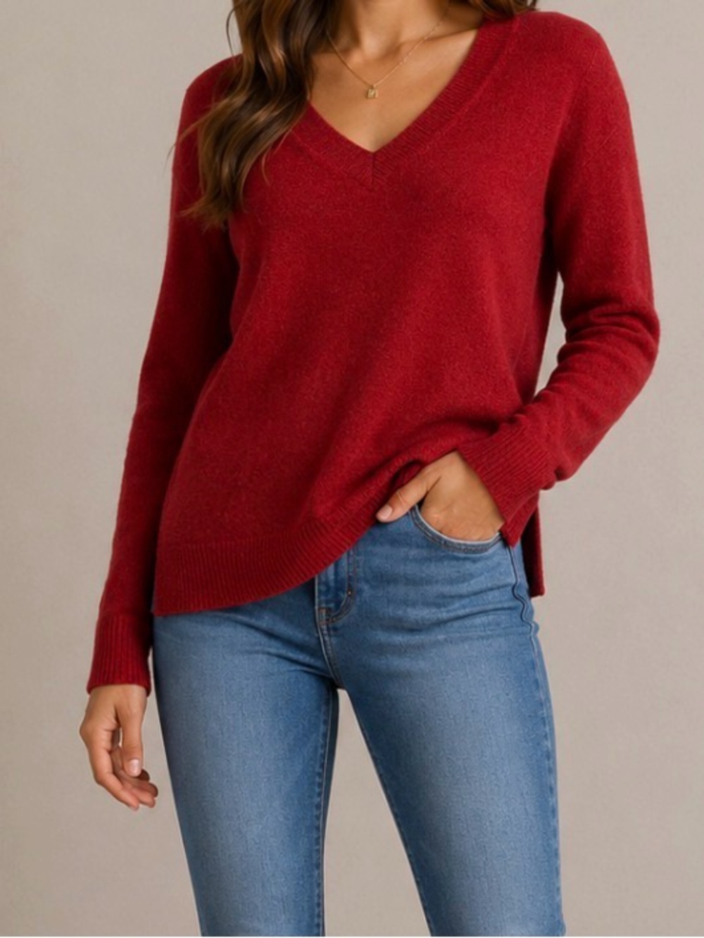 Neiman Marcus 100% Cashmere Sweater Red V-neck Vintage Pullover Soft Luxury
